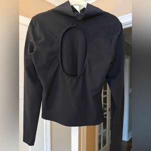 Bebe black long sleeve oval opening in back mock turtleneck top